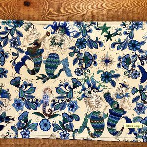 FOUR Handmade Reversible Placemats: Mermaid Skulls